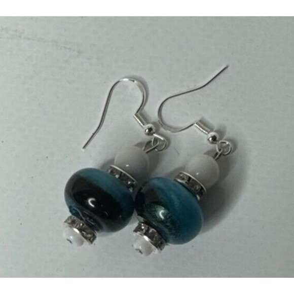 Bracelet Two Strand and Earrings Set Resin Faux Turquoise With Silver Tones - Picture 8 of 11